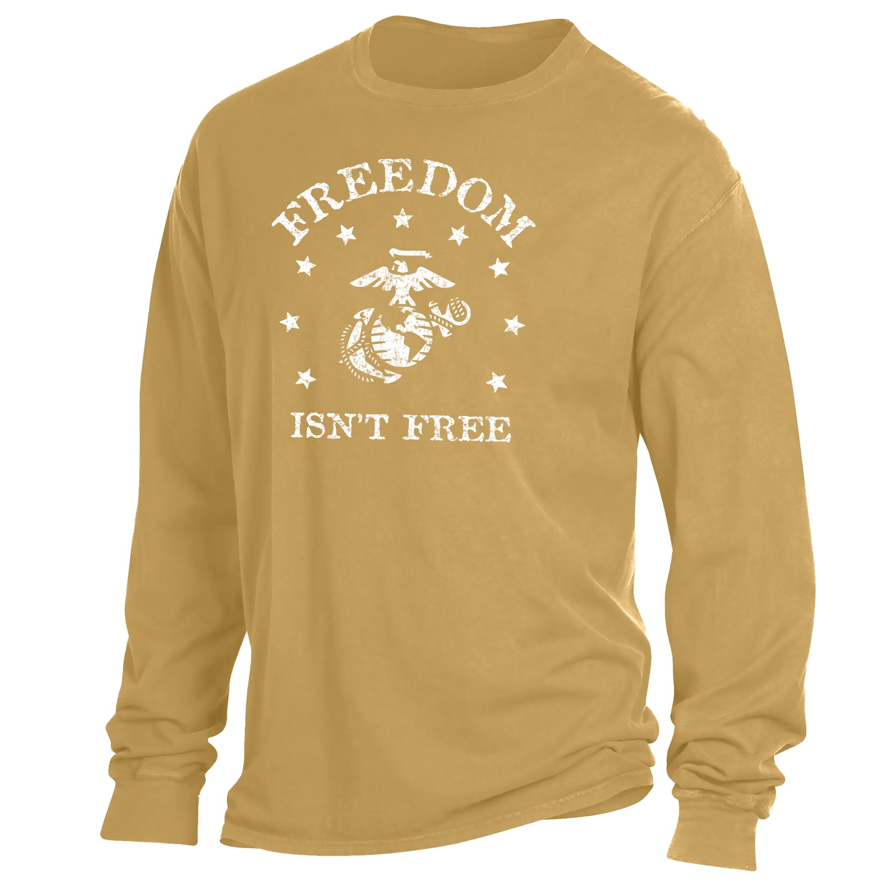 Marines Freedom Isn't Free Comfort Wash Gold Long Sleeve Tee