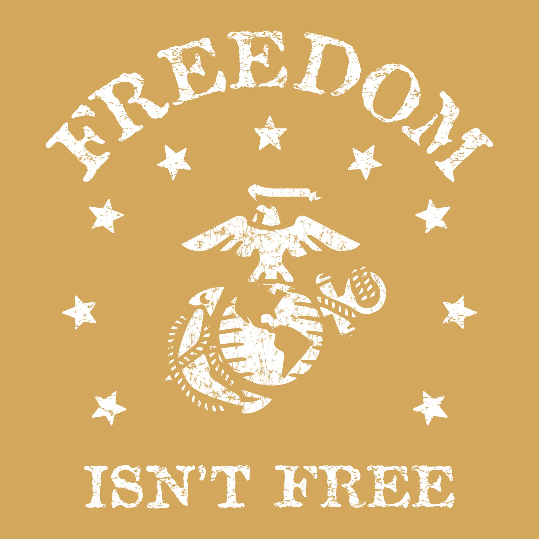 Marines Freedom Isn't Free Comfort Wash Gold Long Sleeve Tee