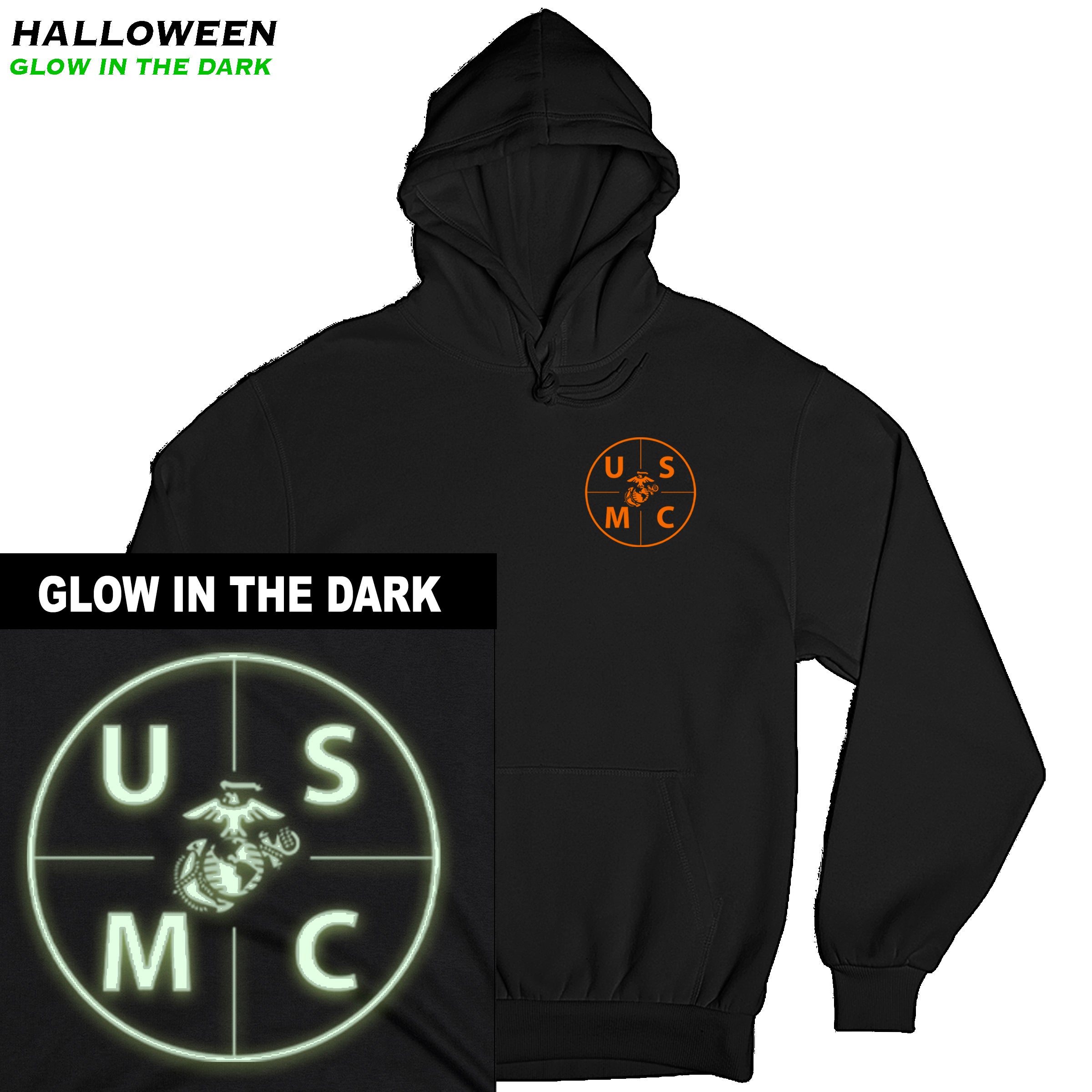 USMC Halloween Hoodie Limited Edition Glow In The Dark Skull