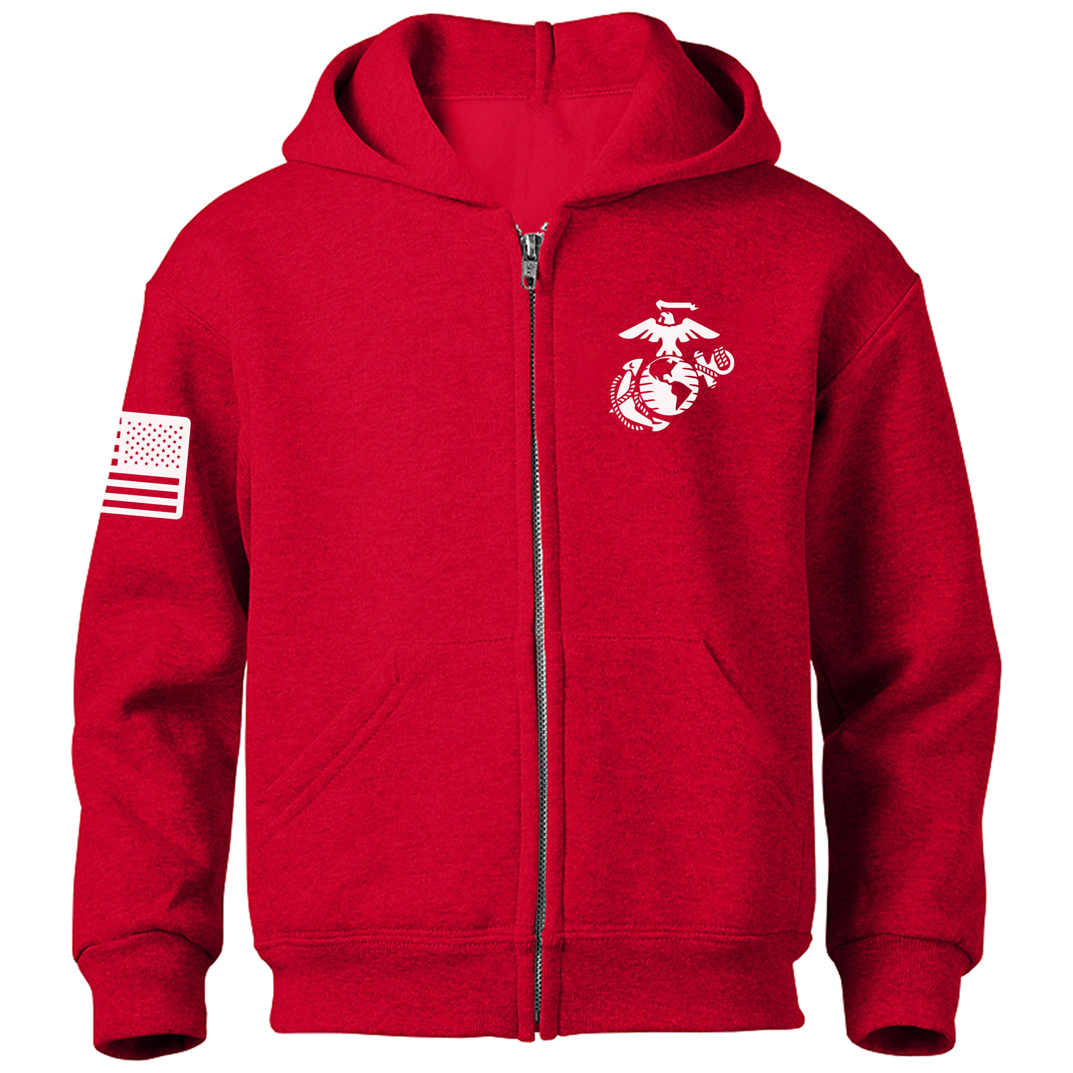 Premium Flag Sleeve Drop White EGA Red Full Zip Hoodie