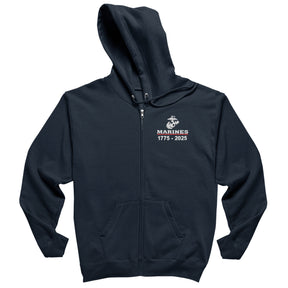 USMC 250 Years Embroidered Full Zip Hoodie