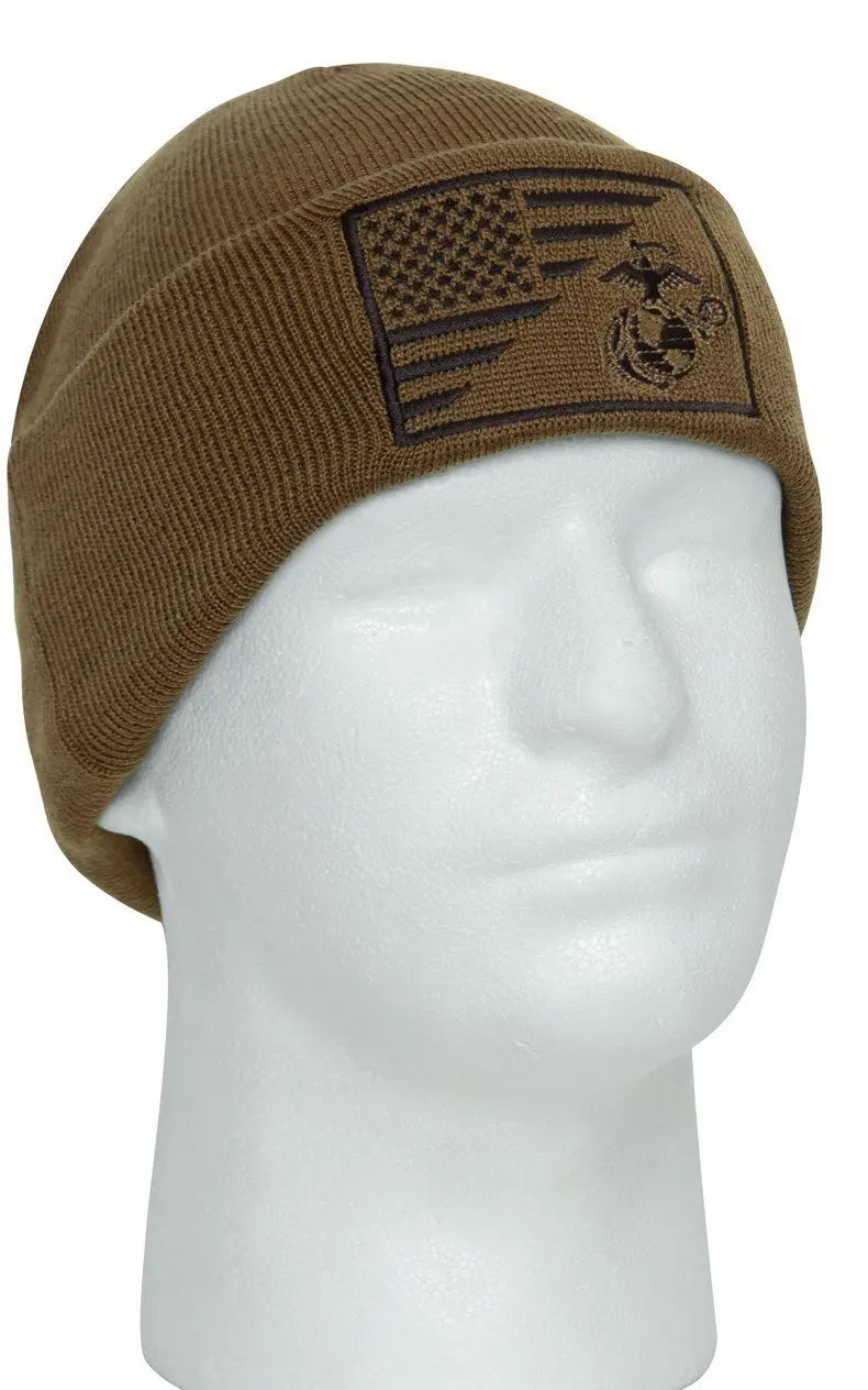 USMC Eagle, Globe & Anchor US Flag Coyote Knit Watch Cap