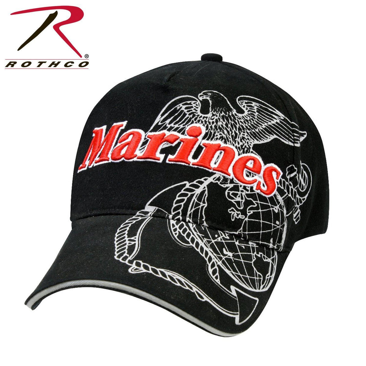 Red Marines White Outlined EGA Black USMC Hat - Marine Corps Direct