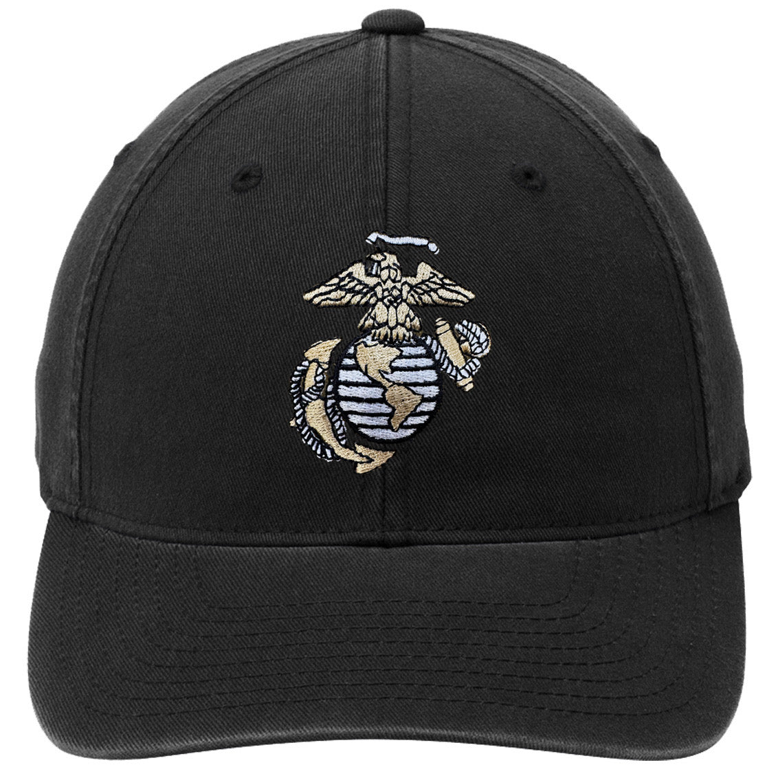 Multi Color EGA Embroidered USMC Black FlexFit Hat