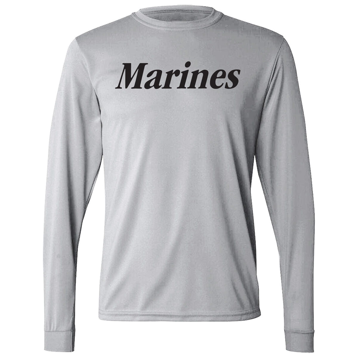 Italicized Marines Silver Performance Long Sleeve Tee