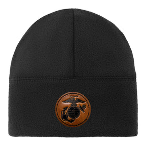 Marines Leather EGA Patch Fleece Black Beanie (Corporal's Special)