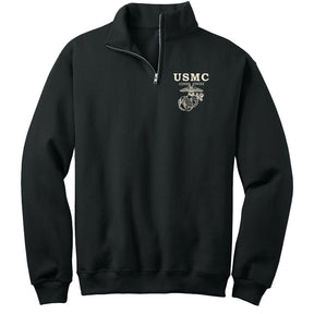 Marines Old School Chest Seal Screen Printed Quarter-Zip Cadet Collar Sweatshirt (Corporal's Special)