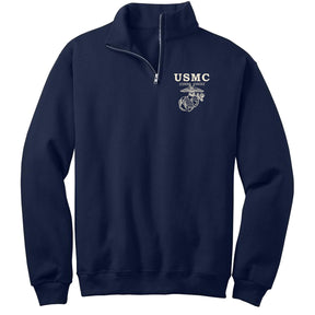 Marines Old School Chest Seal Screen Printed Quarter-Zip Cadet Collar Sweatshirt (Corporal's Special)