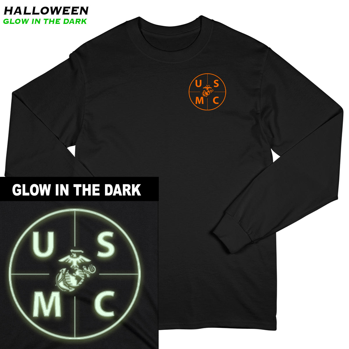 Closeout USMC Halloween Glow In The Dark Long Sleeve