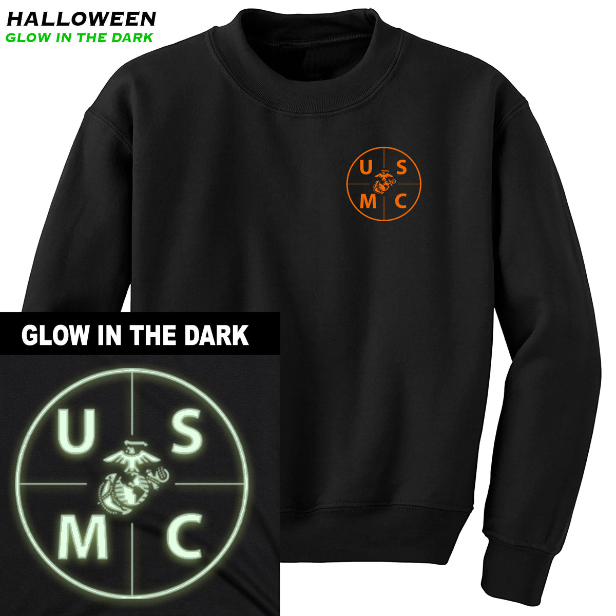 Closeout USMC Halloween Glow In The Dark Sweatshirt