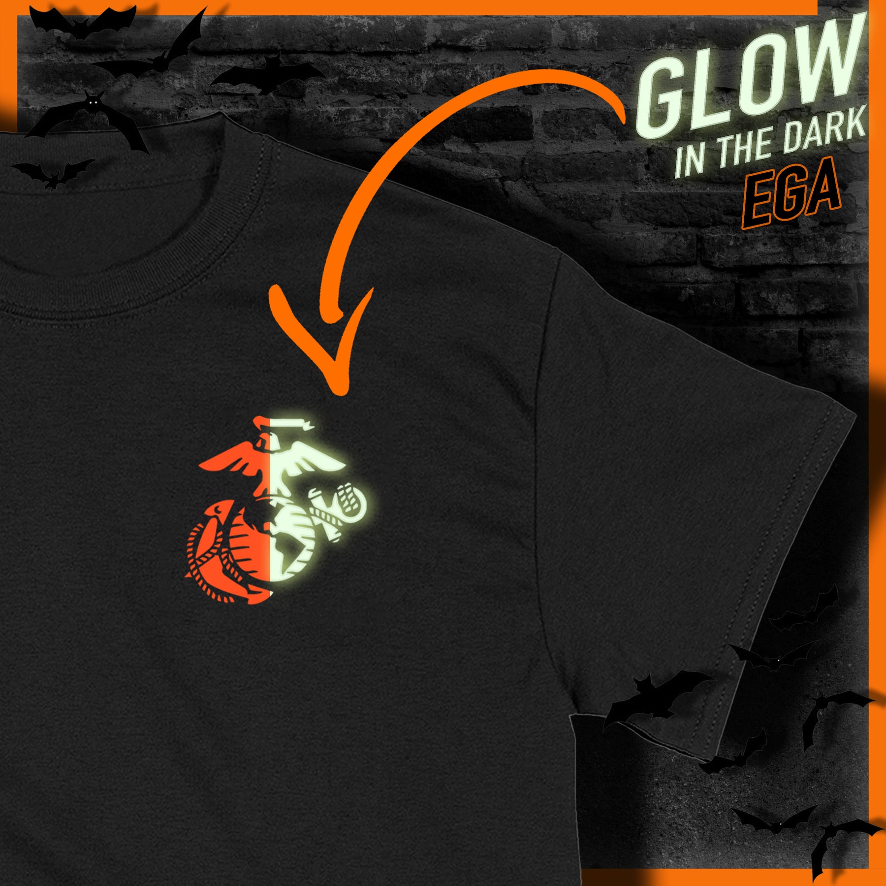 Marines Halloween Glow In The Dark EGA Chest Seal Tee