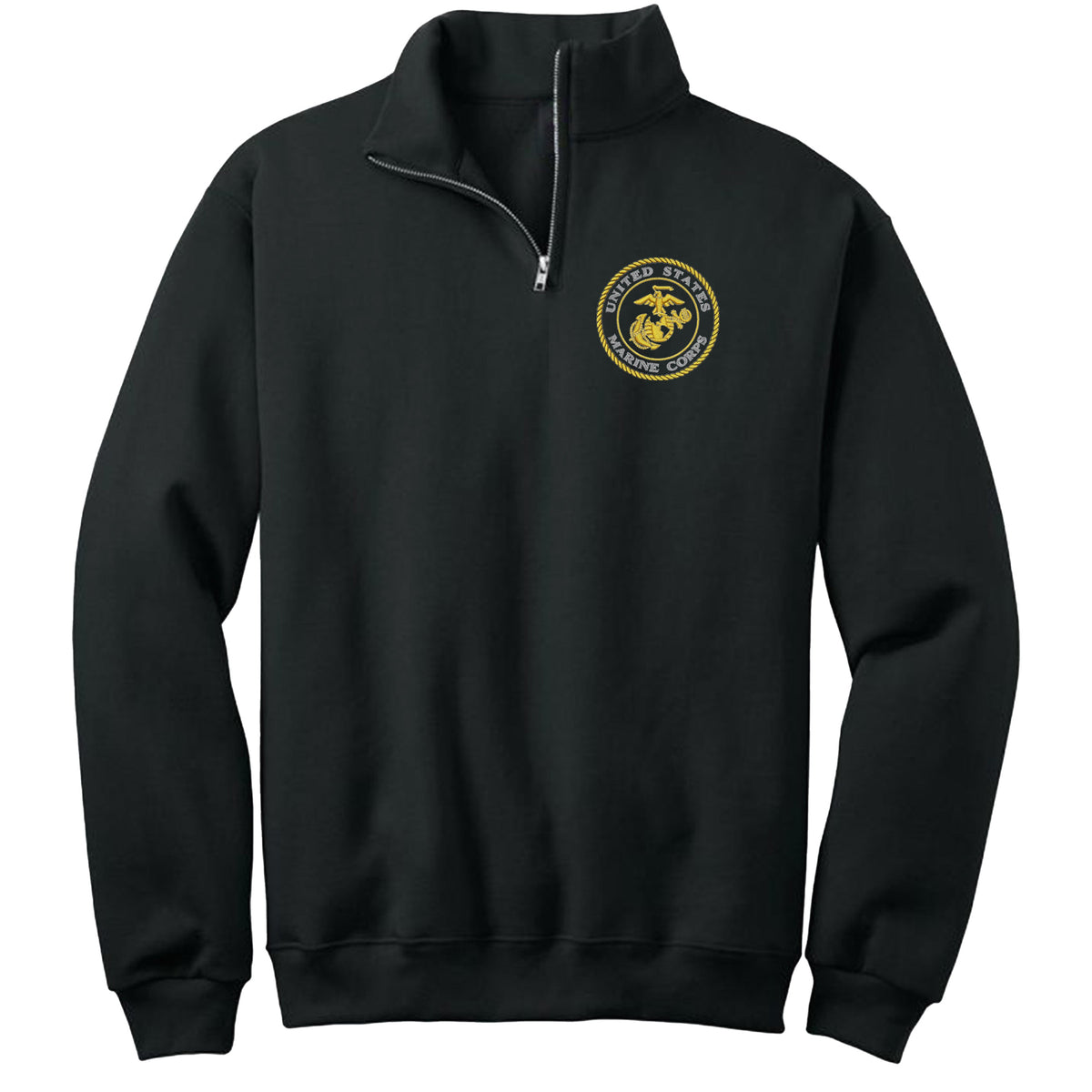 USMC Gold Seal Embroidered Quarter-Zip Cadet Collar Sweatshirt