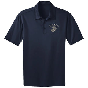 USMC Metal EGA Embroidered Performance Polo