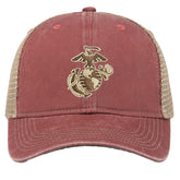 Two Color EGA Embroidered USMC Vintage Red Trucker Hat