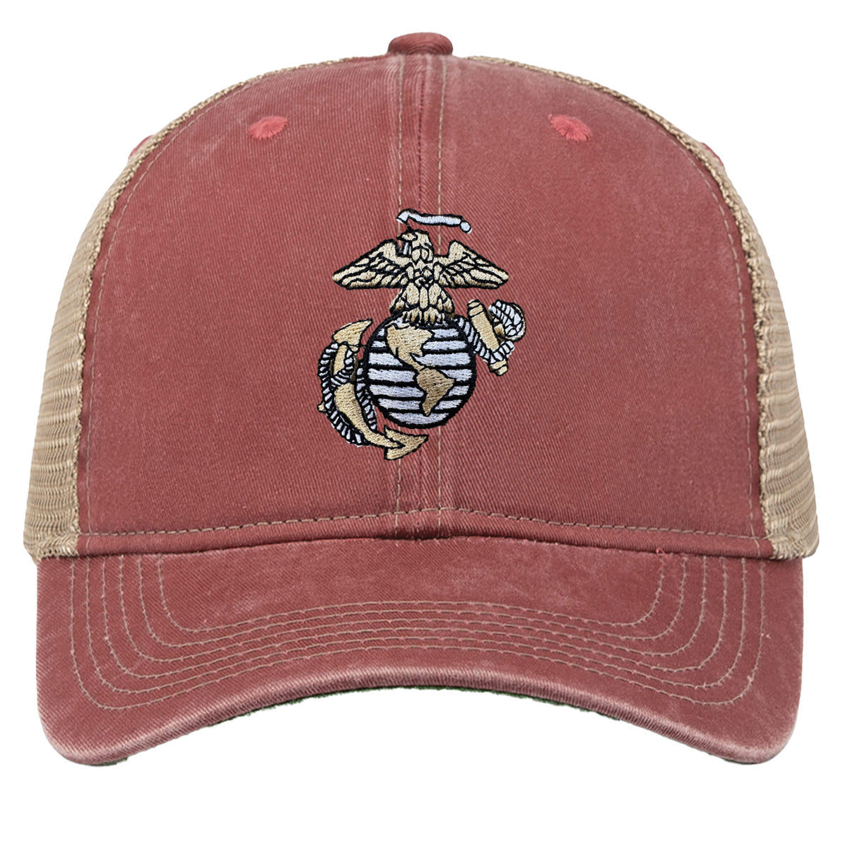 Multi Color EGA Embroidered USMC Vintage Red Trucker Hat