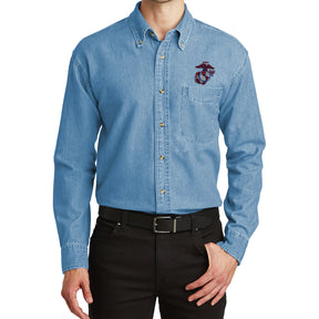 Marines USA Embroidered Faded Denim Button Up