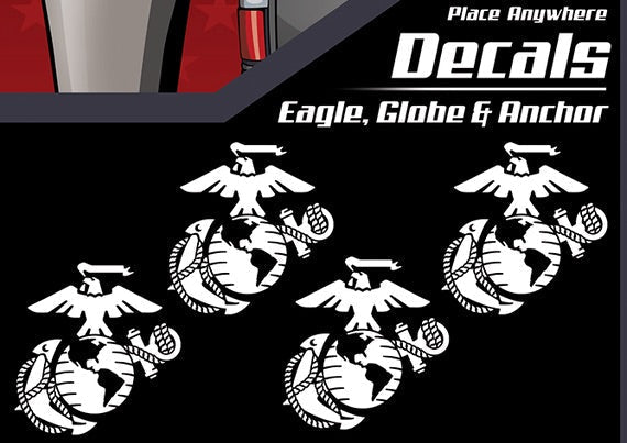 USMC10 Marine Corps Eagle, Globe and Anchor White 4 Pack Decals Made in the USA