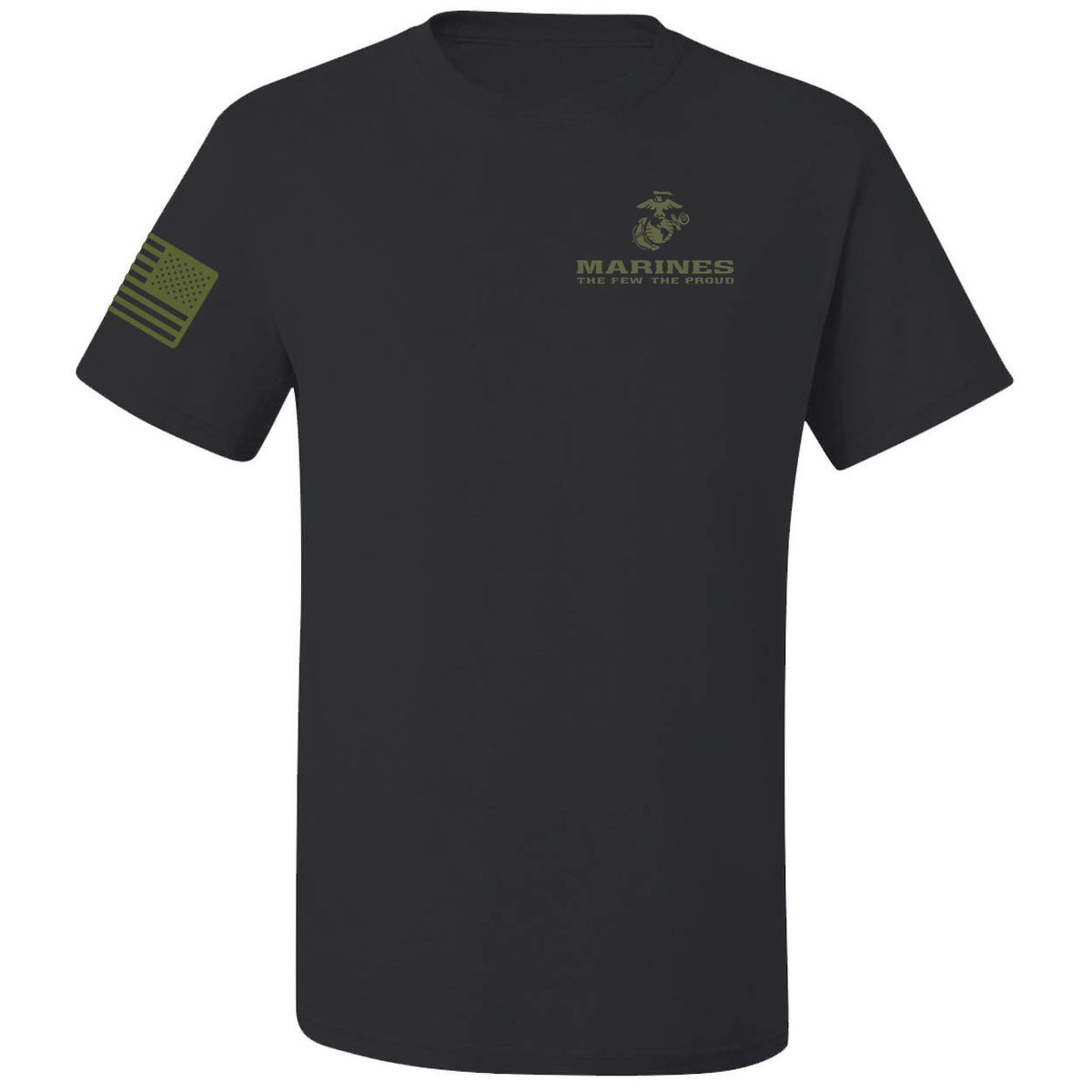 Premium Flag Sleeve Drop Olive Drab The Few The Proud Chest T-Shirt